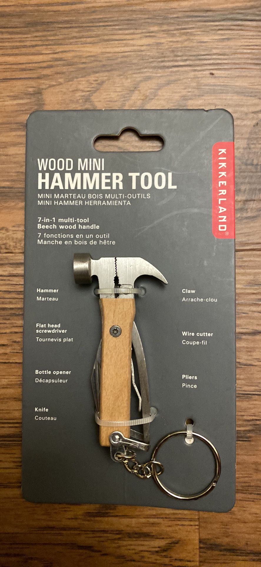 Mini Wooden Hammer Tool Keyring - Multi-Tool