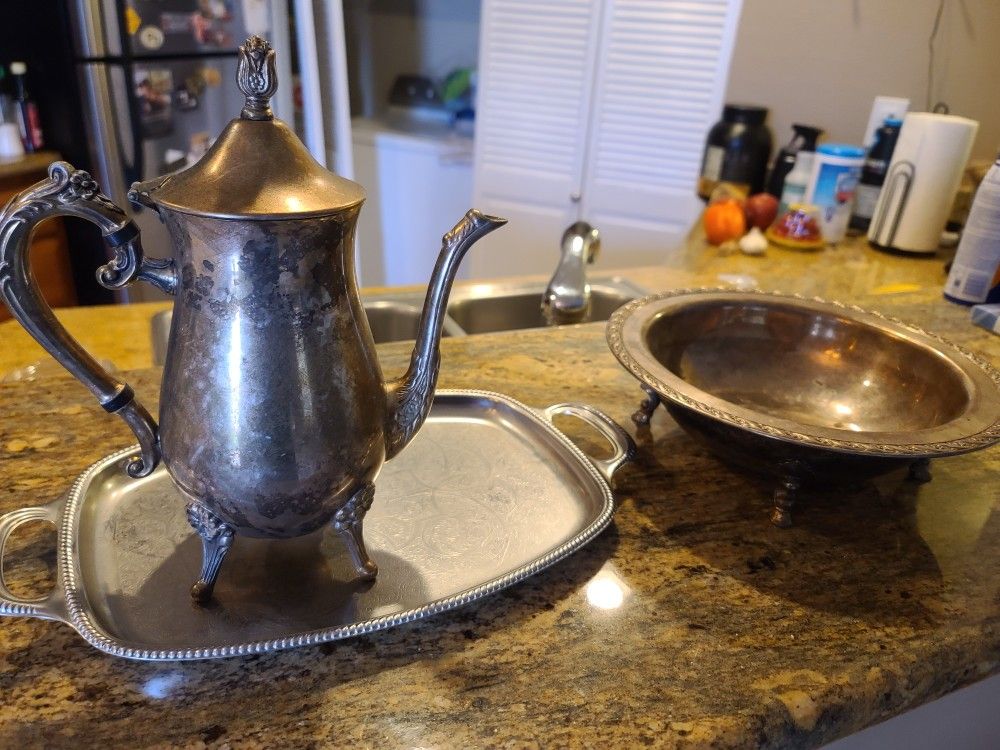 Silver Plated Kettle And Bowl