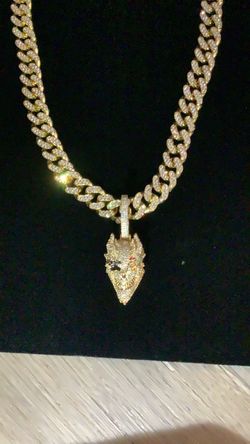 Iced Out Cuban Link Chain with Dragon Pendant