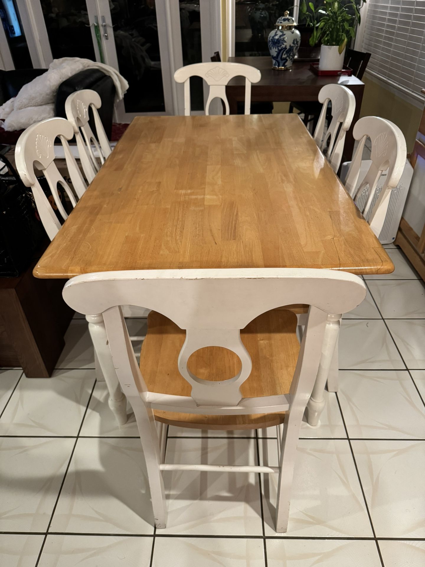 Maple/ White 5x3 Dining Table With 6 Chairs