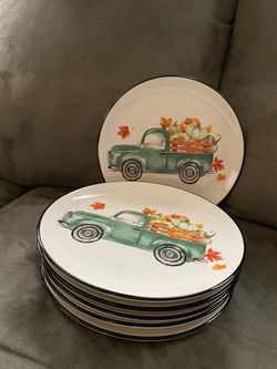 Brand New Fall Harvest Truck Dinner Plates Set Of 6