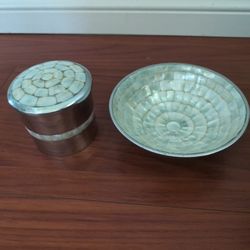 2 Pcs VTG Real Mother of Pearl Luxury Bathroom Accessory Set/mint C