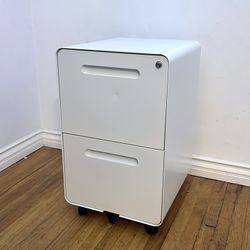 New White Mobile Cabinet with Lock, All Steel Structure Printer Stand, Under Desk Storage