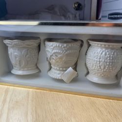 New Classic Lenox Set of 3 Beaded Tea-Light Holders Cream/Gold