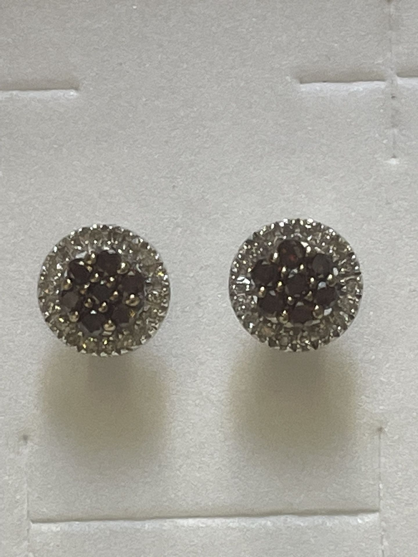 Sterling Silver Red & White Diamond Accent Round Cluster Stud Earrings