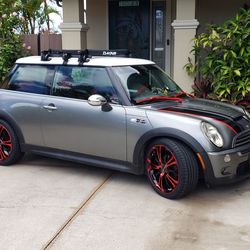 Mini Cooper S, 2003, six-speed manual transmission.