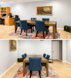 Extendable dining table and 6 upholstered chairs
