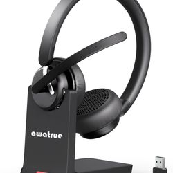 Wireless Headset, Bluetooth Headset with AI Noise Cancelling Microphone & Charging Base, 2.4GHz Wireless Headphones with USB Dongle for PC/Computer/La