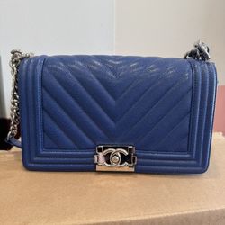Authentic Chanel Medium Boy Bag Chevron Caviar