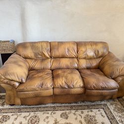 Rustic Carmel Leather Couch And Love Seat