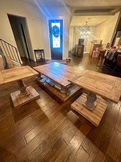 Rustic Wood Pedestal Dining Table Set