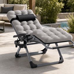 Naipo Zero Gravity Chair, Padded Folding Outdoor Lounge Recliner with Removable Cushion, Adjustable Headrest, Cup Holder Side Tray, 353 lbs Capacity,