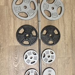 7 ft Steel Standard Bar With Weight Plates [ 25s, 10s, 7.5s and 5s {Brute Weight= 120 lbs)