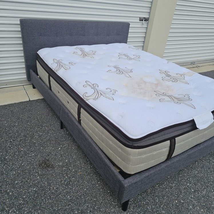 Full Size Frame Bed With Pillow Top Mattress (DELIVER OPTION)