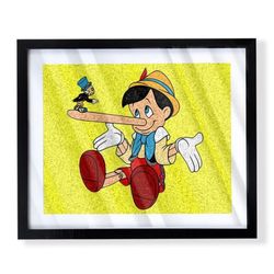 Custom art piece of Disney Pinocchio in black frame