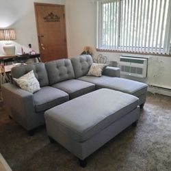 Brand New Light Grey Sectional Sofa +Ottoman (New In Box) 