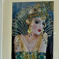 12x16 FRAMED MATTED HAND BEADED CRYSTAL UNIQUE WALL DECOR 