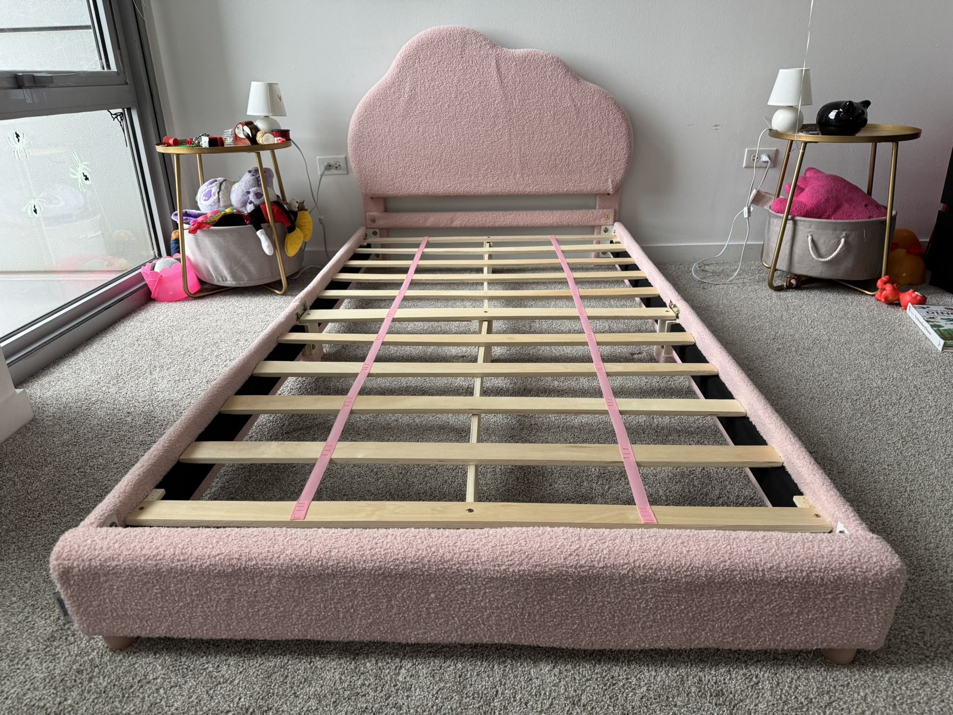 Twin Platform Bed Frame Upholstered Twin Size Bed with Wooden Slats Support