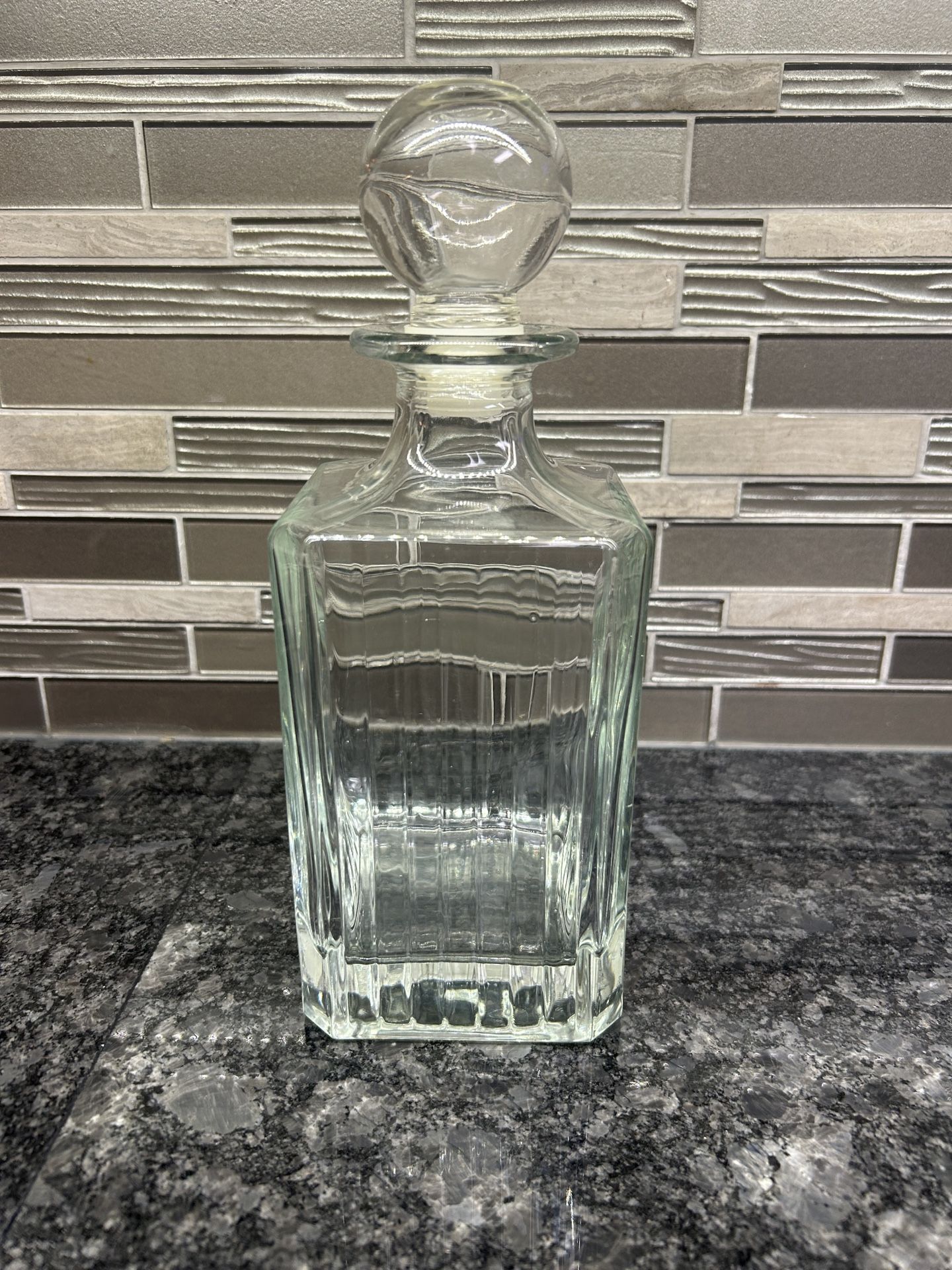 Vintage Murero Clear glass whiskey decanter Handmade in Italy w/ glass stopper
