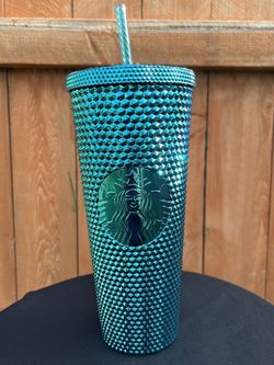 NEW Starbucks Summer 2023 Blue Chrome Teal Studded 24oz Venti Cold Cup  Tumbler