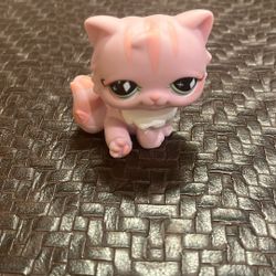 Littlest Pet Shop Authentic # 460 Pink Striped Persian Cat Green Diamond Eyes