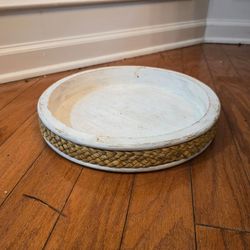 Whitewashed Round Wooden Decorative Tray, 13"