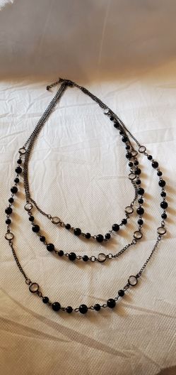 Necklace - Black Bead, Black Chain, Clear Stone Accent 3 Strand *Please Read All