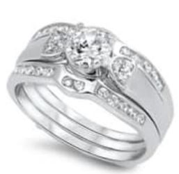 NEW Sterling Silver wedding set- white topaz, size 8