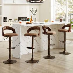 Bar Stools (Set of 4) Mid-Century Adjustable Swivel Counter Stools with Bentwood Back and Footrest, Brown