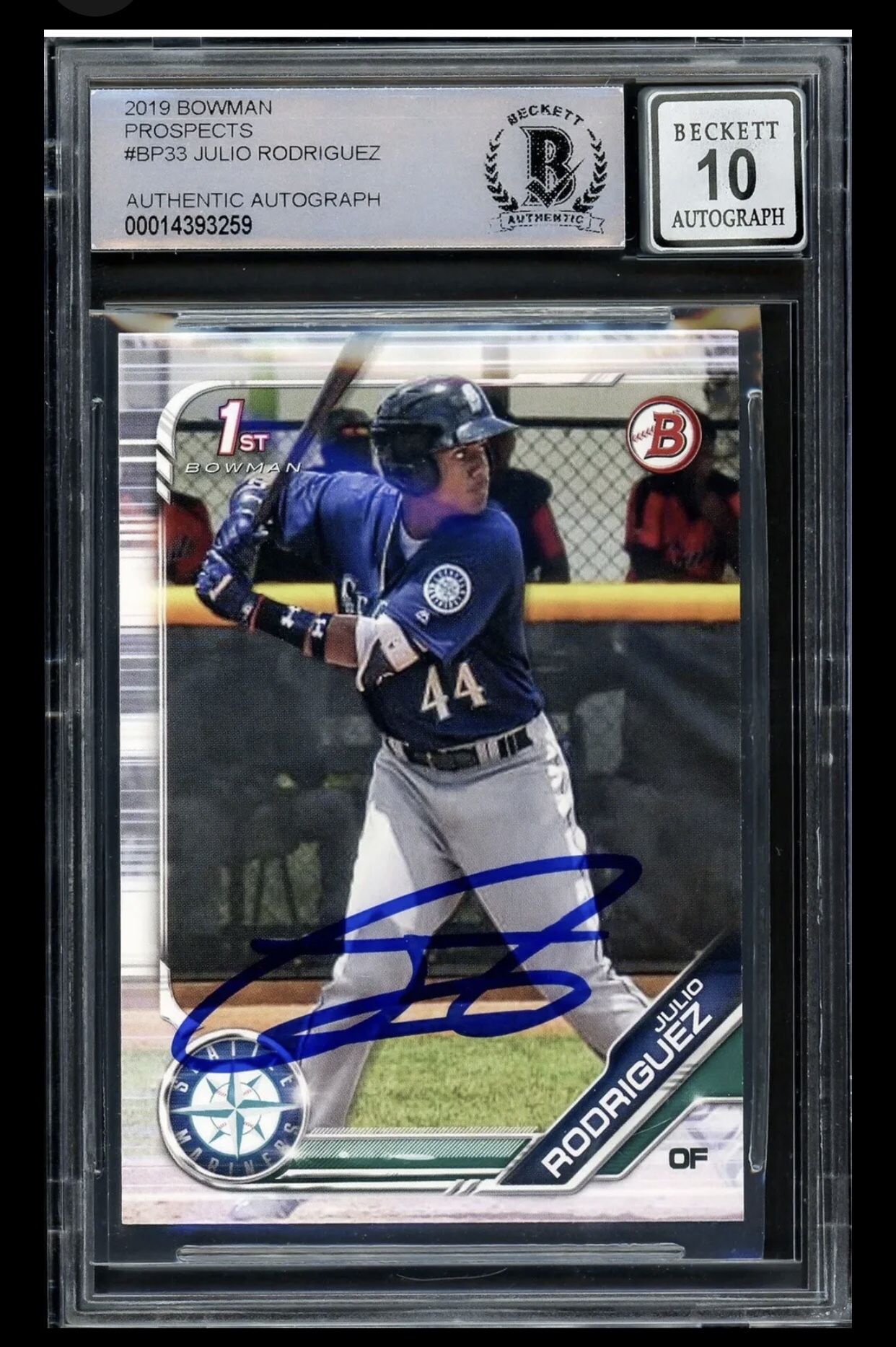 JULIO RODRIGUEZ 2019 1ST BOWMAN PROSPECTS RC MARINERS BECKETT GEM 10 AUTO