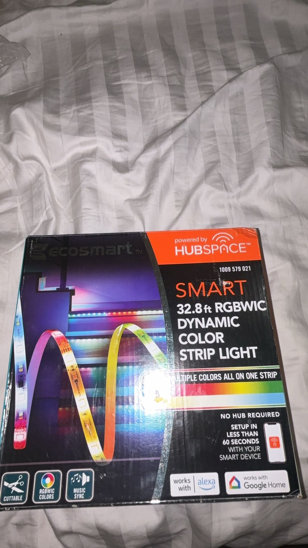 EcoSmart 32.8 . Smart RGBWIC Dynamic Color Changing Dimmable Plug-In Integrated LED Strip Light Powered by Hub Space