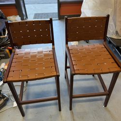 2 Counter Height Chairs Leather Rayan Laced Look