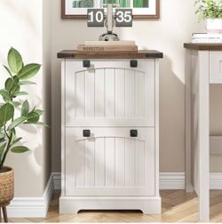 Farmhouse Rustic 2-Drawer Filing Cabinet White with Brown Top