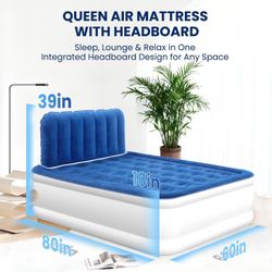 🔥 BRAND NEW Queen Air Mattress w/ Headboard & Built-In Pump — 19" Raised (HABLÓ ESPAÑOL)