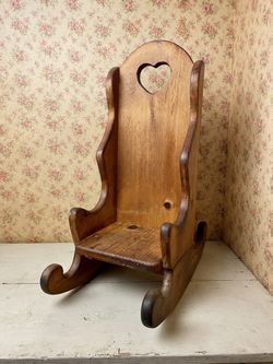 Vintage Wooden Rocking Chair for doll or teddy bear  with Heart Cutout