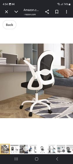 Sytas Office Chair Ergonomic Desk Chair, Rolling Swivel Mesh Computer Task Chair with Flip-up Arms Lumbar Support and Height Adjustable, White