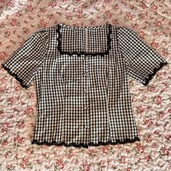 Serisse Checkered Front Button Short Sleeve Shirt