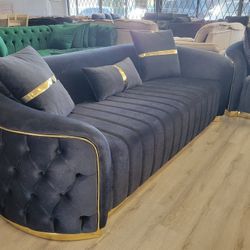 Modern Paris Velvet Sofa | Modern Loveseat Living Room Set - Grey