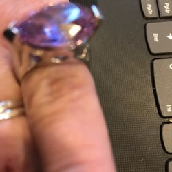 Purple Stone Silver Ring Sz 7