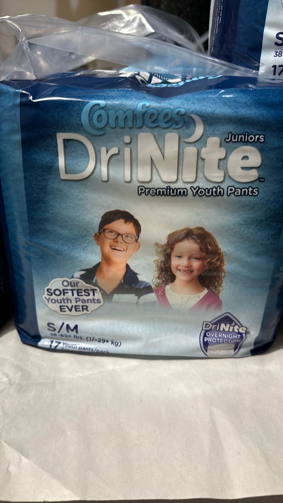  DriNight premium youth pants Juniors  12 Packs Of 17 Comfees Drinite   S/M 38Lbs to 65+Lbs Pull Ups $48 12 packs for $48.00 24 packs for $96.00