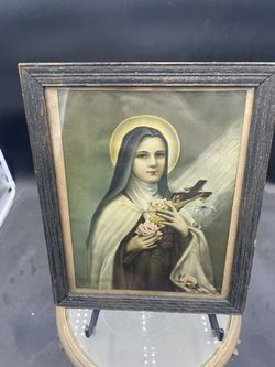 Antique St. Teresa Little Flower of Jesus Framed Print 11” by 9.5”