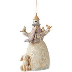 Jim Shore Heartwood Creek White Woodland Snowman Ornament Birch Birdhouse Hat