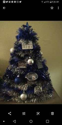 Christmas trees with lights.