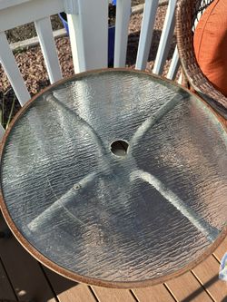 🌤️ Patio Umbrella, Base & Glass Table – Priced Separately or Bundle