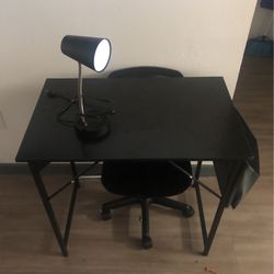 COMPUTER DESK CHAIR AND LAMP