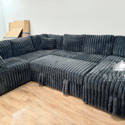 New Black Fluffy Pullout Sectionals 