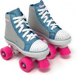 J10 Chicago Skates Light-Up Quad Roller Skates – Silver & Teal