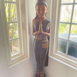 Carved Wooden Statue ‘Wai’ Greeting Pose