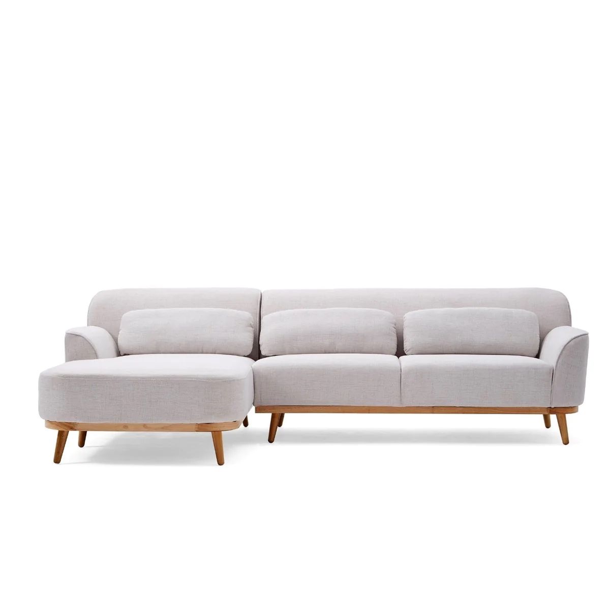 Solid Wood Sectional Couch Beige With Chaise