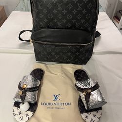 Designer Large Grey Backpack &matching Sandals Size 8.5-9